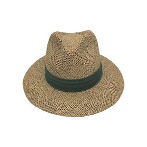 Summer Club Straw Hat Beige Green Band UV Protection Men Large Panama Style